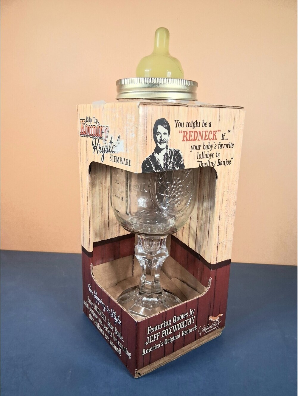 Ridge Top Kountry Krystal Jeff Foxworthy Mason Jar Nipple Redneck Beverage Glass